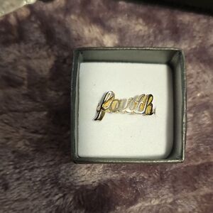 Gold and Sterling Silver 'Faith' Ring, Size 8